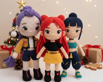 Kpop Girl Group Crochet Doll, Fictional Kpop Girls Amigirumi, Kpop Demon Crochet Doll Set, Baby Kpop Girls Amigurumi Crochet