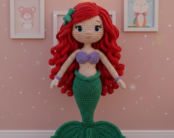 Ariel Princess Crochet Doll,  Ariel Mermaid Handmade Amigurumi, Mermaid Princess Doll, Handmade Mermaid Doll for Girls, Fairy Doll