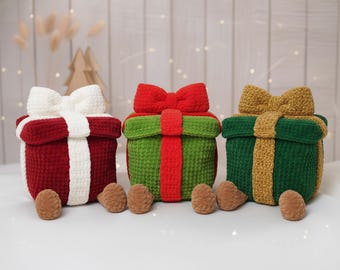 Virkmönster för julklappsaskar i PDF-format, mönster för julgodishållare, mönster för julklappar, amigurumi-julklappsask