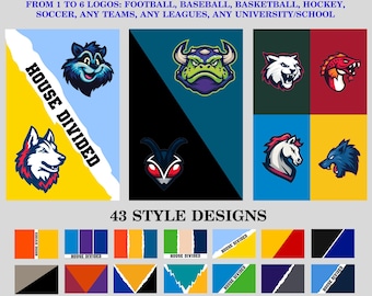 Custom House Divided Garden Flag, Football Baseball Basketball Hockey Teams Flag, Fan Supportive Flag, Team Rivalry Flag, 1 to 6 Teams Flag