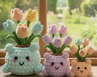 Crochet Tulip Flowers Pot Pattern PDF, Crochet Flowers Pattern, Amigurumi Pot Plant DIY, Flowered Crochet Decor, DIY Handmade Craft Gift