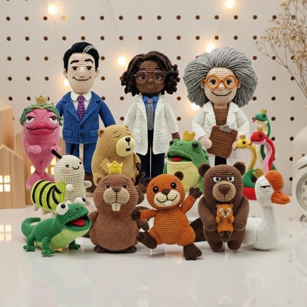 Disney Hoppers Crochet Doll, Handmade Mabel Tanaka Doll, Disney Beaver Amigurumi, Hoppers Tom Lizard Doll, Disney Animals Movie Stuffed Doll