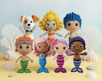 Bubble Guppies Crochet Doll, Cute Mermaid Handmade Doll, Gil and Molly Amigurumi Figures, Movie Character Plushies, Handmade Fiber Art