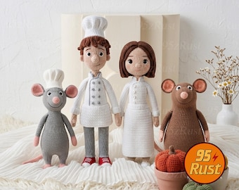 Remy and Emile Crochet Doll Set, Disney Ratatouille Amigurumi, Movie Character Plushies, Handmade Soft Plush, Unique Amigurumi Gift