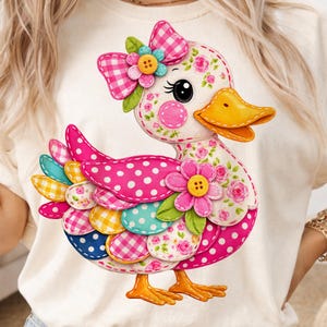 Patchwork Duck PNG, Cute Floral Duckling Design, Baby Duck Clipart, Spring Farm Animal PNG for Kids Shirts and Mugs