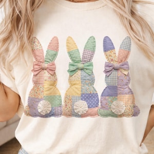 Easter Bunny Shirt Design PNG – Kids Easter Outfit, Patchwork Rabbit Sublimation, Instant Download