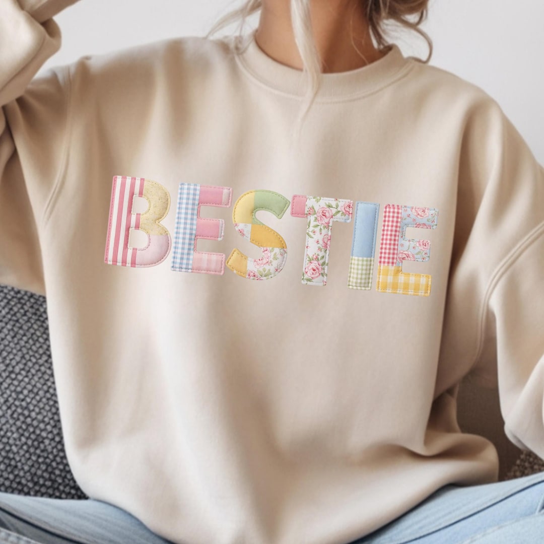 BESTIE Patchwork PNG | Friendship Quote Design | Cute Fabric Letters ...