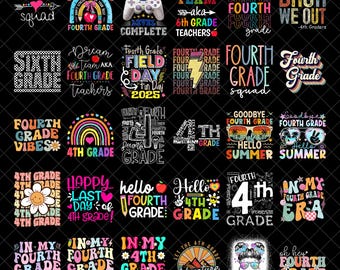 Fourth Grade Png Bundle, 4th Grade Png, Fourth Grade Teacher Sublimation Designs, Back to School Gift, Retro Groovy Floral, Grade Level Png