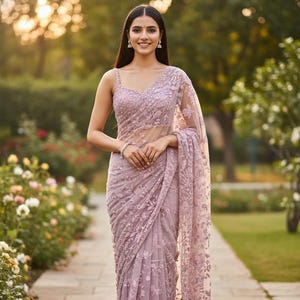 Ready to Wear Designer Heavy Embroidered Net Saree With Blouse, Reception Bridal Party Wear Pre-Stitched Bollywood Saree, Sabyasachi Saree