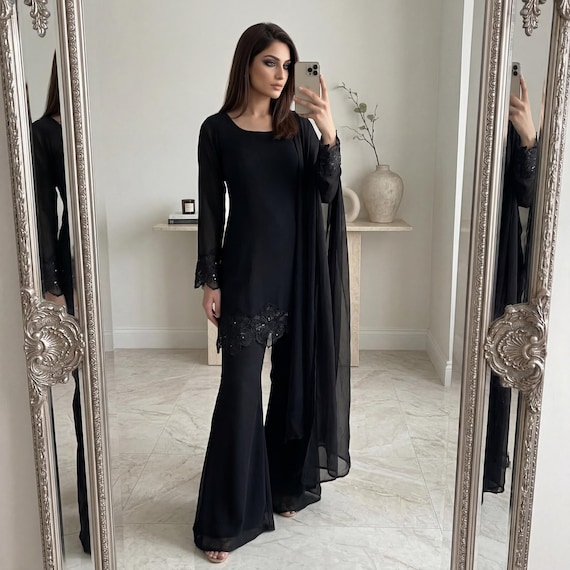 Georgette Designer Indian Palazzo Suit, Embroidery Sequins Indian Clothes Suit, Kurta Palazzo Suit, Pakistani Suits Sabyasachi Suit