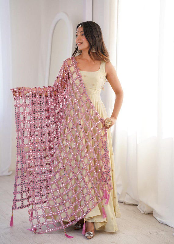 Soft Net Dupatta Real Mirror Work, Indian Wedding Dupatta, Pakistani Duppata, Designer Party Wear Net Dupatta, Handwork Mirror Dupatta