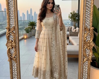 Designer Fendy Silk Indian Womens Suit, Sequins Embroidery Indian Clothes Sharara Palazzo Set, Indian Suit, Pakistani Suits Sabyasachi Suit