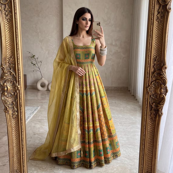 Designer Jimmy Organza Silk Anarkali Dress Indian Clothes Suit, Indian Anarkali Pakistani Suits Sabyasachi Suit Long Anarkali Dress