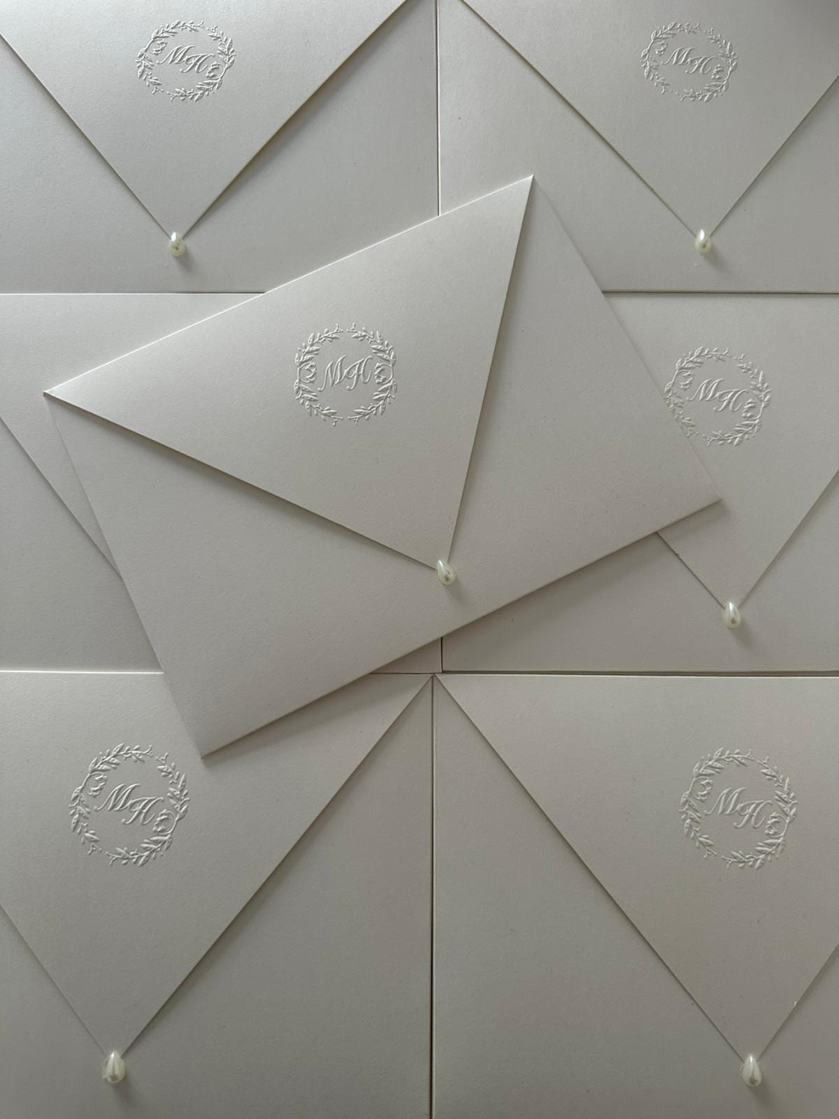 Embossed Monogram Wedding Invitation: Minimalist Pearl Seal, Custom ...