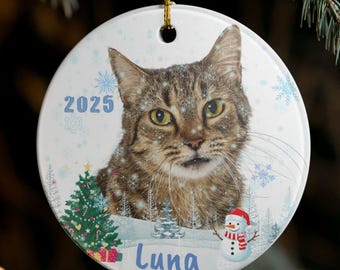 Personalized Tabby Cat Christmas Ornament – 2026 Snow Globe Decor, cat owner gift