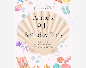 Invito di compleanno a tema spiaggia / Modello digitale modificabile / Download immediato