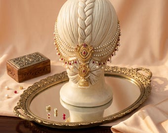 Gouden Jhumka-haarsieraden | Indiase bruids Sahar | Accessoires voor vlechten
