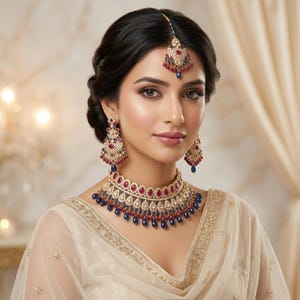 Rubin Safir Kundan Choker Set | Indiska Brudsmycken