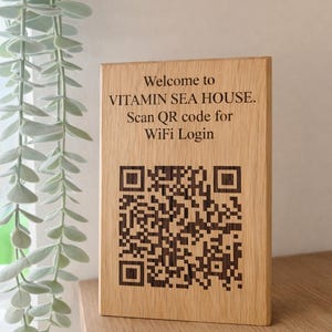 Personalised QR Code Sign –standing  Oak Plaque