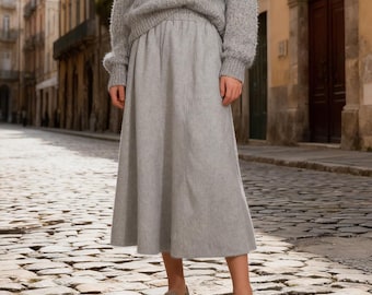 Long Maxi Wool Skirt,  Fall Winter Skirt for Women, Long Skirt, Elastic belt A-Line Skirt, Minimalist Skirt, Custom Plus Size Skirt