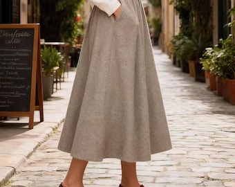 Wool Skirt, A Line Long Skirt，Minimalist Skirt，70% Wool A-Line Skirt, Winter High Waist Skirt for Women, Wool Blend Skirt Elegant Wool Skirt