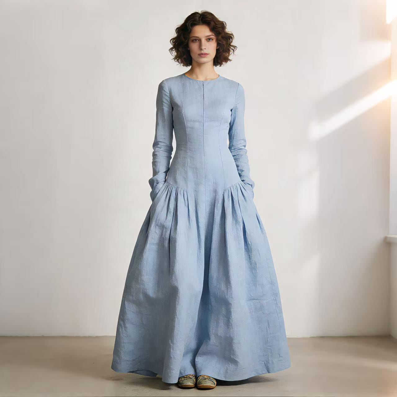 green emerald velvet dress Stand Collar Bow Tie Half Sleeve Dresses Summer Evening Elegant Women Formal  Occasion A-Line Vintage Long Dress at Amazon Women's Clothing store main image 0