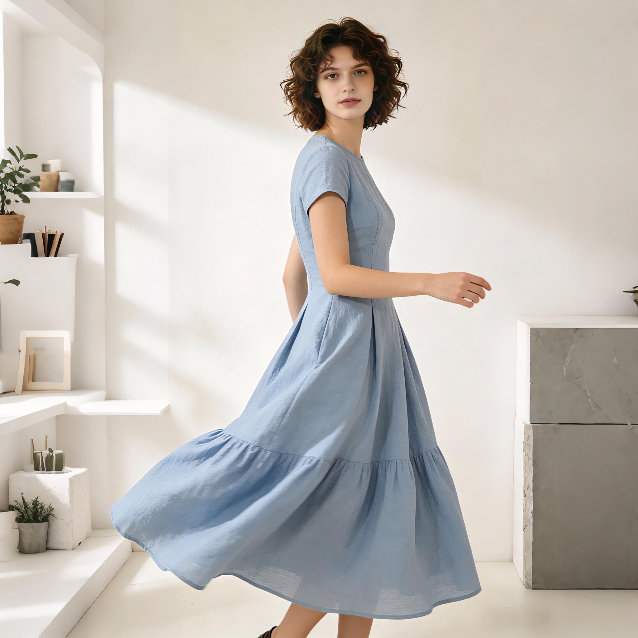 cap sleeve light blue dress Girls Bat Mitzvah Service Dress | Un Deux Trois