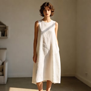 terzo millennio white linen dress Terzo Millennio | Dresses | Terzo Millennio Dress Womens S 0 Linen White Maxi Vneck Smocked Wais