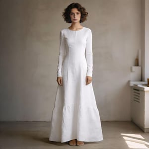 slim fit dress slacks Modal Plunge Neck Long Sleeve Maxi Dress in White - XL