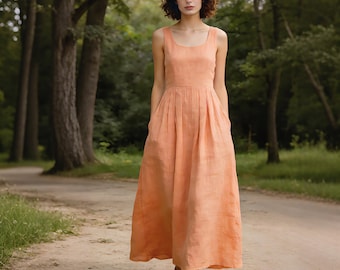 Sleeveless Linen Dress, Long Summer Dress, Boho Style Dress, Casual Maxi Dress, Comfortable Women's Dress, Breathable Cotton Linen Dress