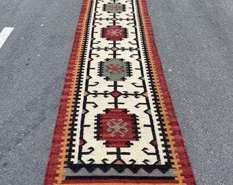 2x22 Ft Long Kilim Runner Rug, Handmade Indian Wool And Jute Runner Rug For Hallway/Stair/Entryway/Kitchen Decor, Custom Size Runner