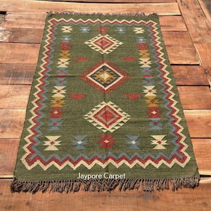 Wool and Jute Rug Handmade, Kilim Dhurrie Rug, Traditional Indian/WOOL JUTE RUGS, Kilim Wool and Jute Rug Handmade Kilim Dhurrie Rug gift