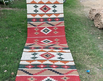 Wool jute runner rug, handmade multicolour hallway Kilim runner, stair runner rug, Indian Kilim hurried rug, custom runner 2.6x22, 2.6x40 FT