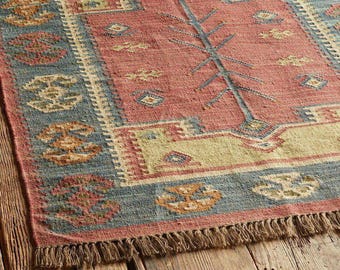8x10 Wool Jute Kilim Rug, Oriental Rug, Custom Size Wool Rug, Vintage Area Rug, Boho Jute Rug, Handmade Wool Jute Rug, SOUTHWESTERN RUG