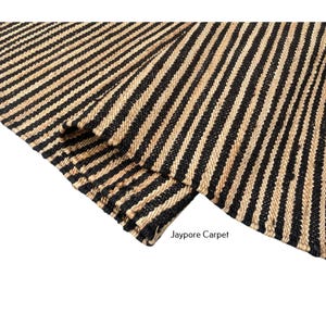 Handmade Natural\Black Striped Hemp Jute Runner, Bohemian Jute Rug, Stair Jute Runner, Hallway Decor Hemp Runner, Modern Farmhouse Runner