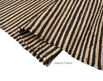 Handmade Natural\Black Striped Hemp Jute Runner, Bohemian Jute Rug, Stair Jute Runner, Hallway Decor Hemp Runner, Modern Farmhouse Runner