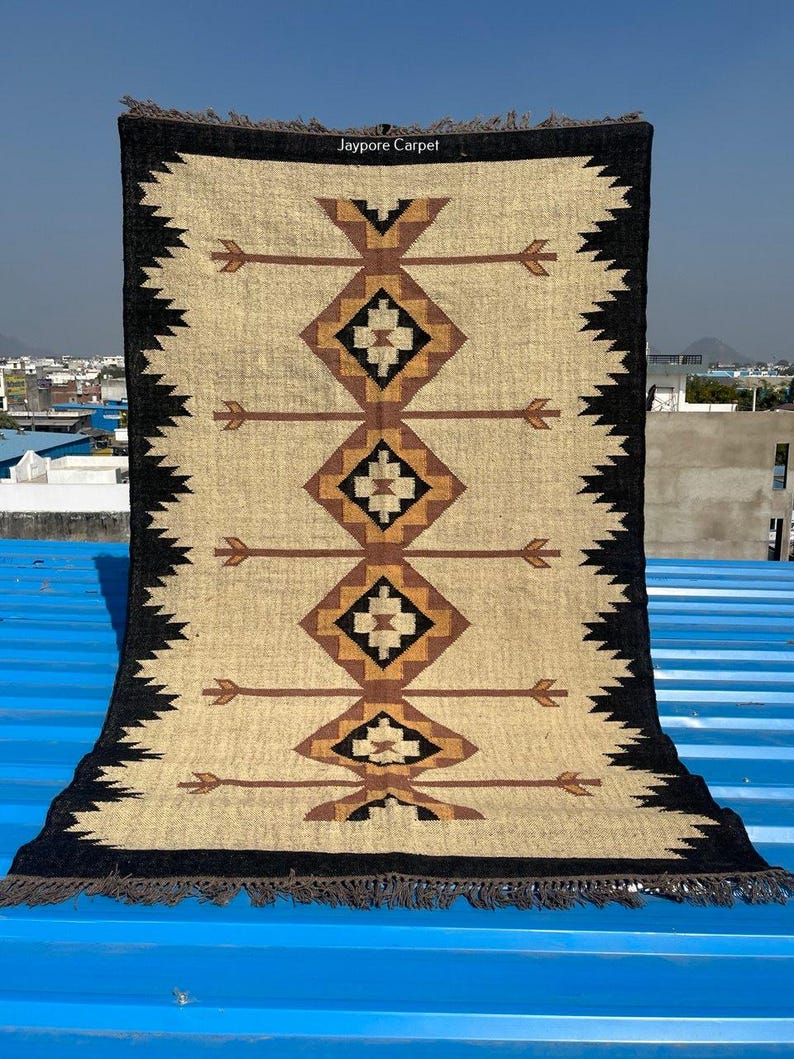wool jute rug

kilim rug

tribal area rug

boho rug

geometric rug

handwoven rug

neutral area rug

beige black rug

flatweave rug

rustic home decor

farmhouse rug

living room rug

bohemian decor