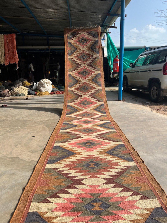 Handmade Kilim Runner Rug For Hallway\Stair Decor, Handwoven Wool And Jute Runner, Bohemian Rug, Vintage Jute Runner, Custom Runner Rug