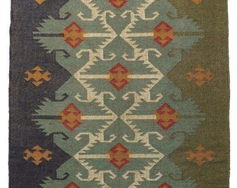 Handmade Kilim Navajo Rug, Vintage Southwestern Home Decor, Handmade Flatweave Dhurrie Handwoven Traditional Rug Living Room Wool jute Rug