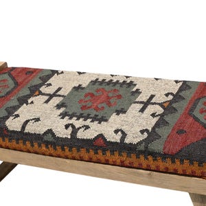 Handmade Kilim Bench – Wool Jute Upholstered Ottoman, Boho Entryway Seating (120 CM) image 15