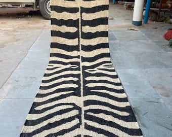 Handwoven Zebra Pattern Wool Jute Runner For Hallway\Entryway\Stair Decor Floor Runner, Geometric Boho Patio Outdoor Runner