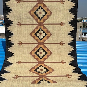 Handmade Wool Jute Kilim Rug, Traditional Indian Dhurrie Rug, 5x8 ft