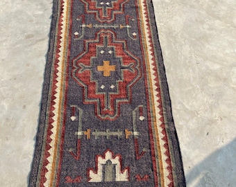 Handmade Brown Kilim Runner Rug, Handwoven Wool Jute Runner For Kitchen, Long Hallway , Stair Decor, Bohemian Rug, Custom Size Runner
