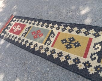 Handmade Kilim Stair Runner, Wool And Jute Runner, Stair Runner Rug, Jute Runner Hallway, Indian Traditional Custom Size Runner, 2.6x25 Ft