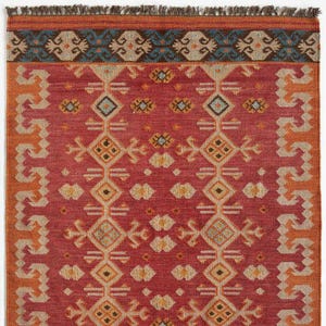 Jute Wool Rug, Kilim Rug, Oriental Rug, Handmade Wool Jute Kilim Rug, Turkish Area Rug, Traditional Indian Kilim Dhurrie Rug, 8x10 , 9x12 Ft