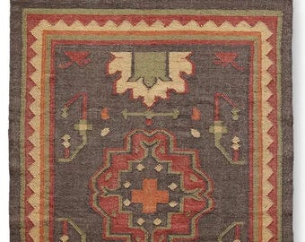 Wool and Jute Rug Handmade, Kilim Dhurrie Rug, Traditional Indian/WOOL JUTE RUGS, Kilim Wool and Jute Rug Handmade Kilim Dhurrie Rug gift