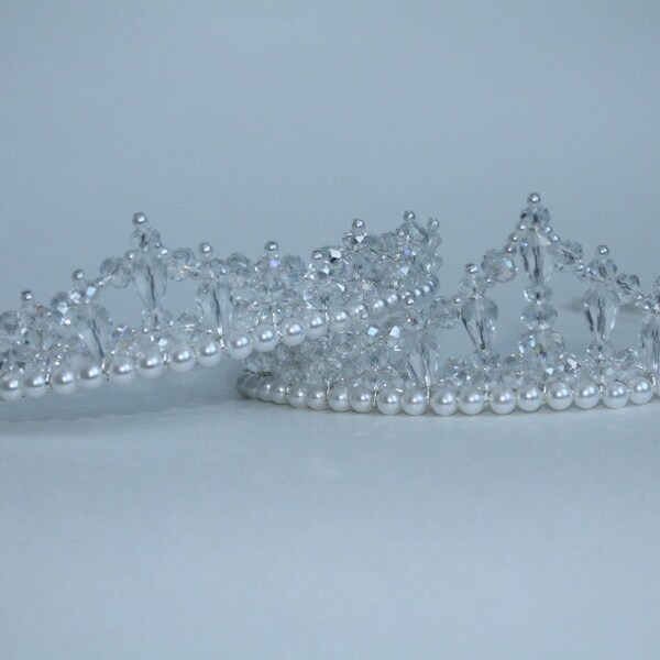 2 tiaras - novia y niña de las flores de cristal y Tiara de perlas / madre e hija Tiara