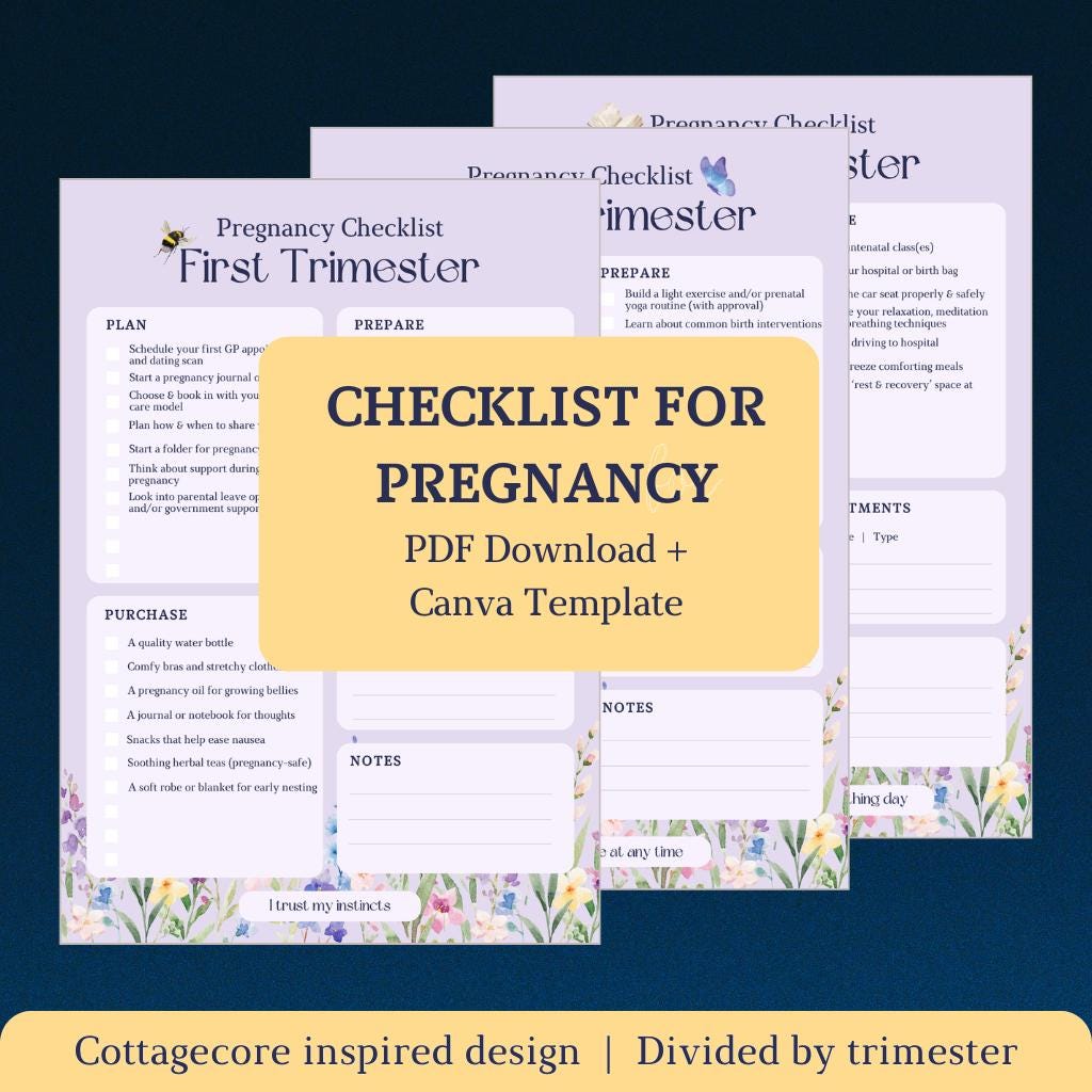 Pregnancy Checklist by Trimester (floral Design) | Printable PDF ...
