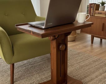 Solid Wood Adjustable Height Folding Laptop Table, Mid-Century Modern Desk, Work from Home Furniture