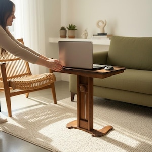 Mid-Century Modern Solid Wood Walnut Laptop Table, Adjustable Height Laptop Desk, Portable & Foldable Laptop Stand,  Multipurpose table
